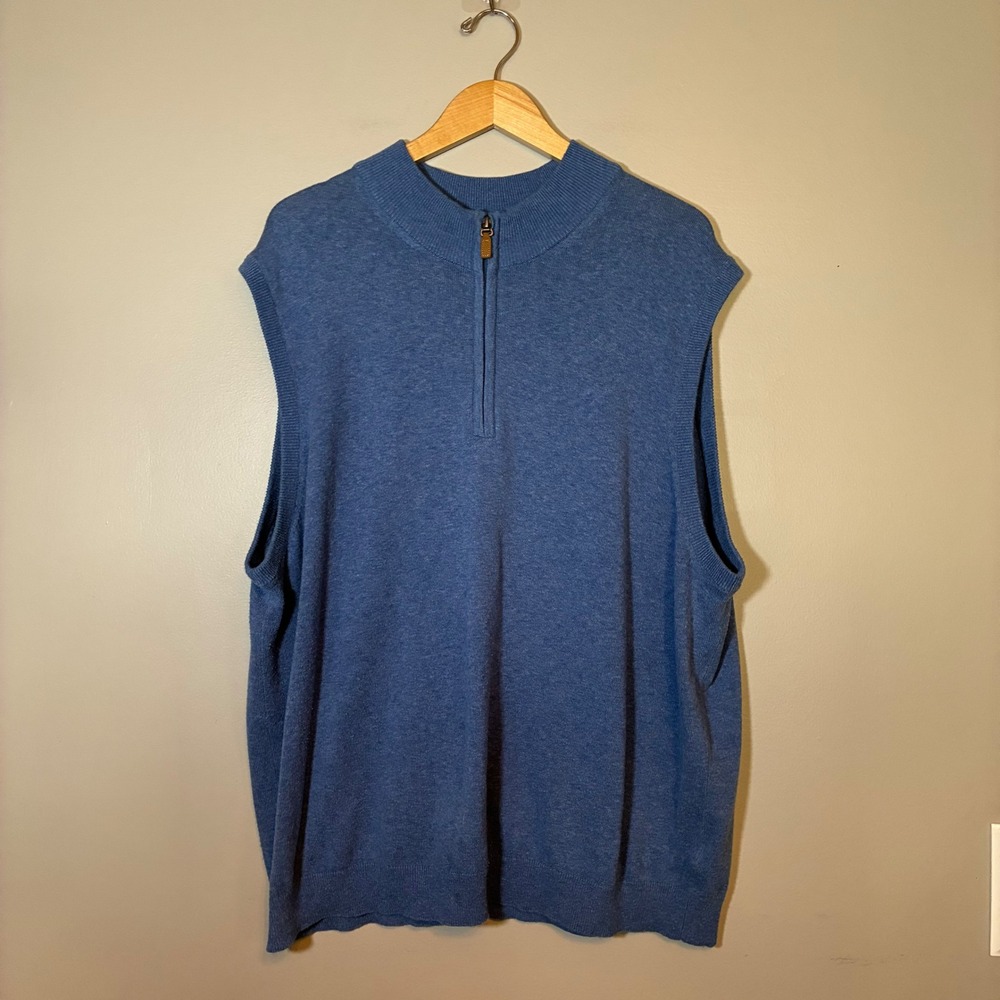 Roundtree & Yorke Mens 2XB Blue Quarter Zip Sweater Vest Cotton Blend Big & Tall